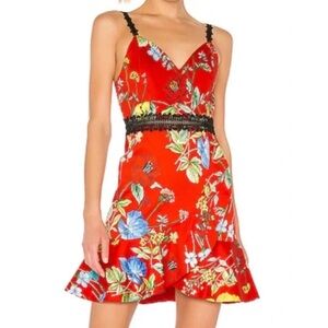 Alice And Olivia Kirby Lace Detail Floral Mini Dress Size 4 Women Cotton Blend
